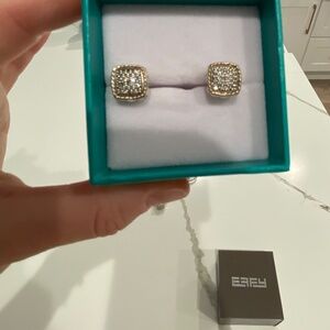 Effy Sterling silver with 18k gold Diamond pave earrings. 0.84ct